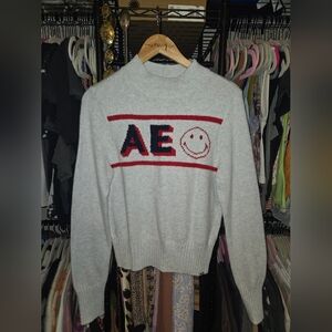 American Eagle Outfitters Gray Sweater with Red and Black Details